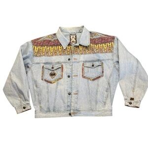 Vintage 80s Double Exposure  Patchwork Jean Bomber Jacket Size X Large